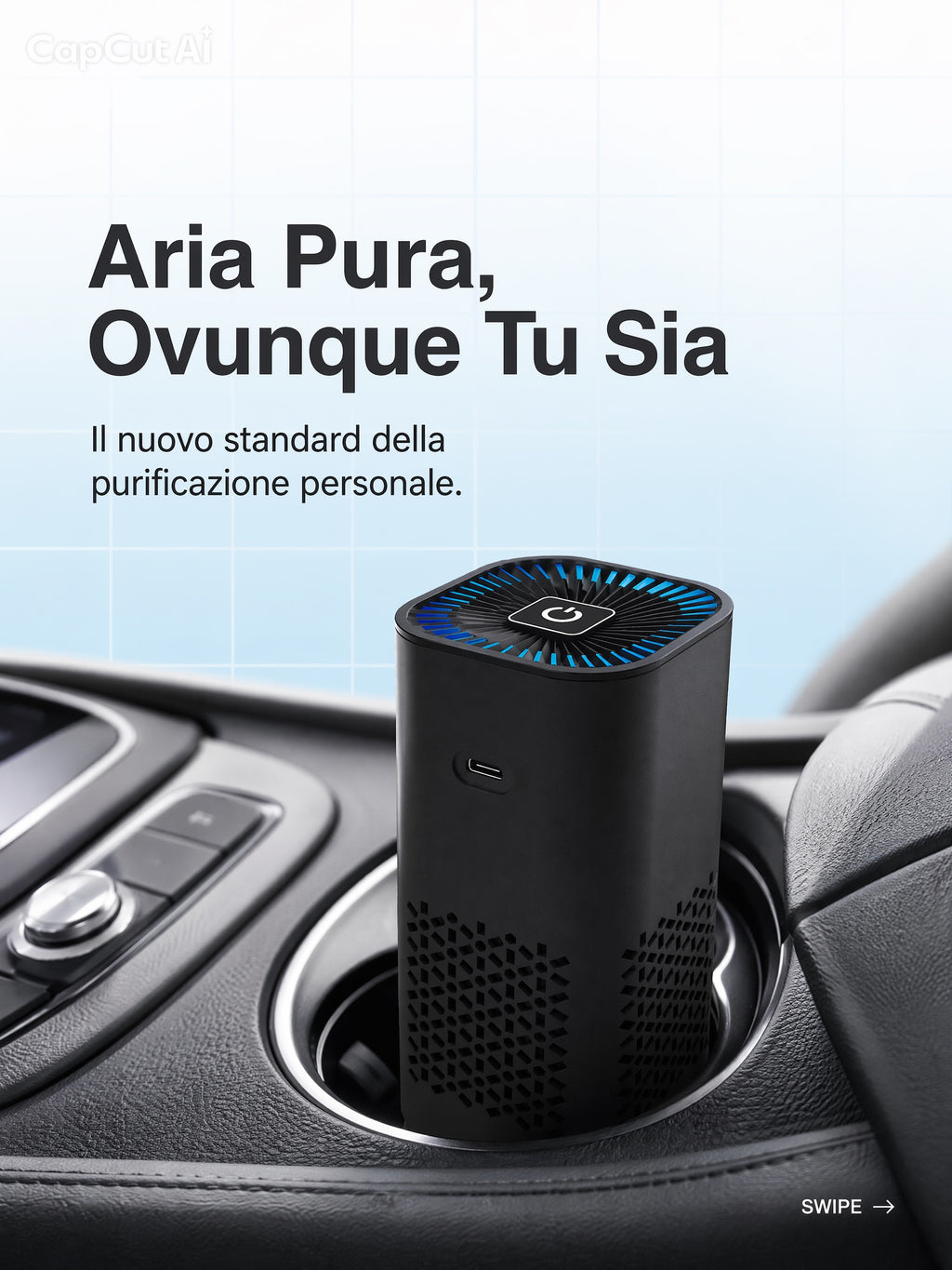 Purificatore d’Aria Portatile Flowgrid™ – Ionizzatore a Ioni Negativi per Auto e Casa