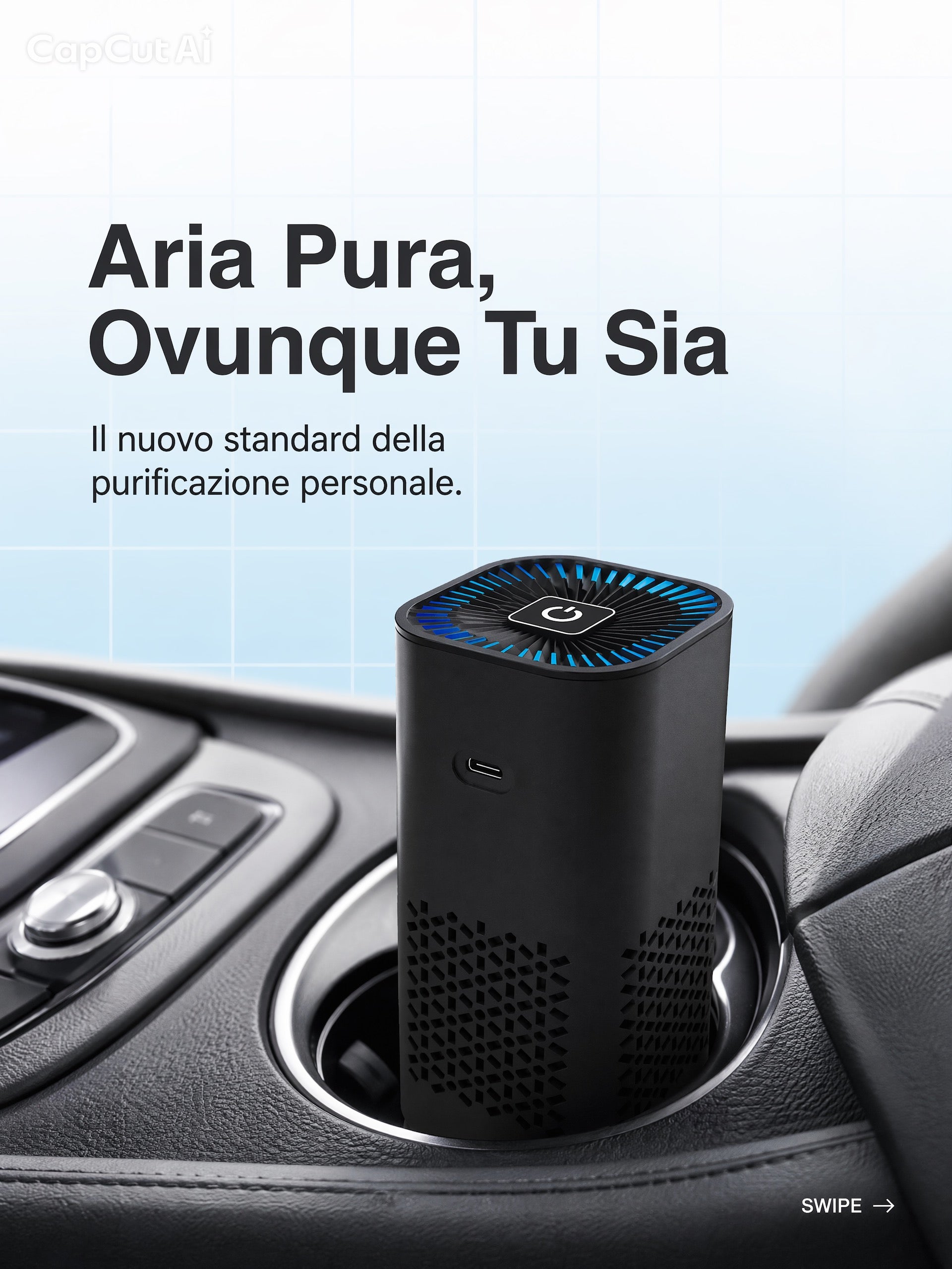 Purificatore d’Aria Portatile Flowgrid™ – Ionizzatore a Ioni Negativi per Auto e Casa