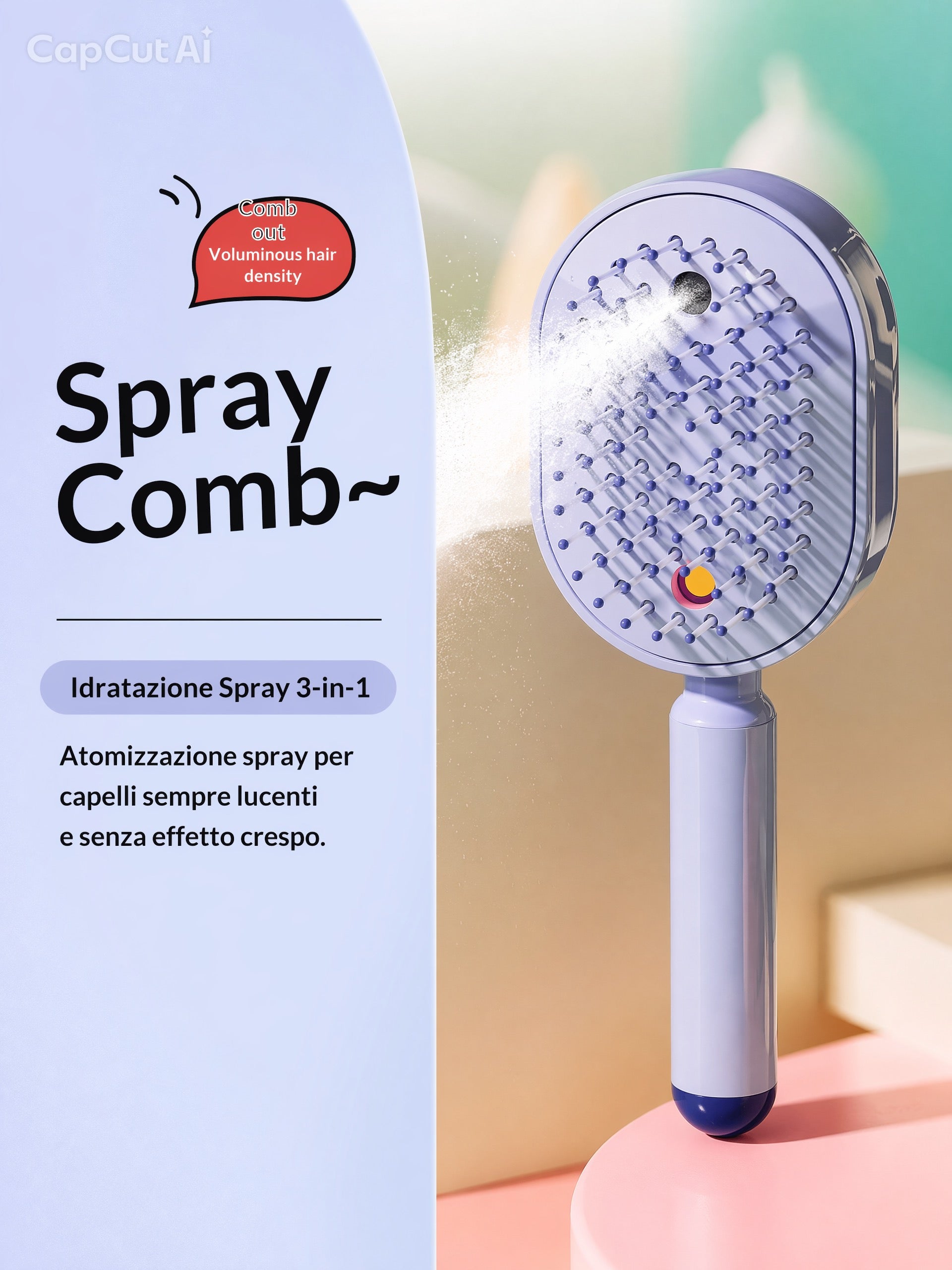"Spazzola Professionale a Nebulizzazione – Trattamento Idratazione Profonda e Massaggio Capillare
