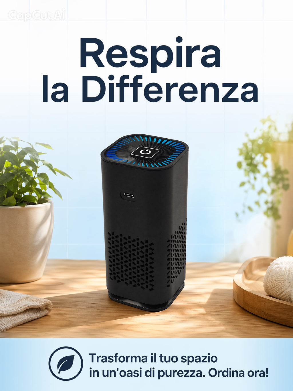 Purificatore d’Aria Portatile Flowgrid™ – Ionizzatore a Ioni Negativi per Auto e Casa